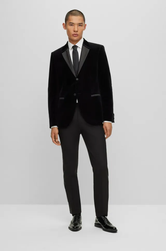 BOSS - Slim-fit tuxedo jacket in pure-cotton velvet