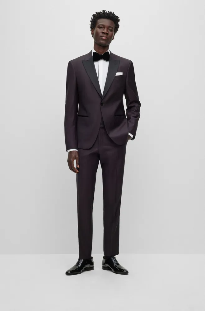 Slim-fit tuxedo micro-patterned stretch wool