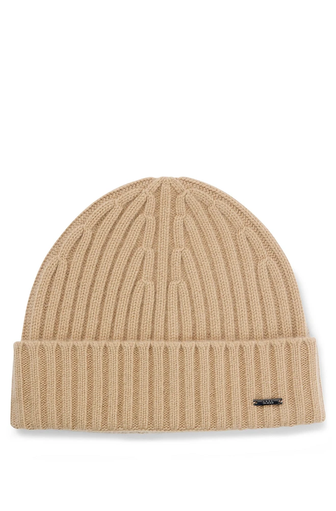 BOSS - Ribbed beanie hat in cashmere