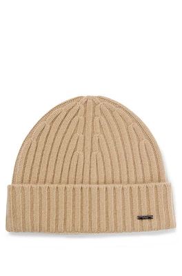 Ribbed beanie hat in cashmere