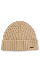 BOSS - Ribbed beanie hat in cashmere