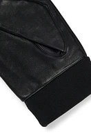 BOSS - Leather gloves with branding and touchscreen-friendly fingertips Black