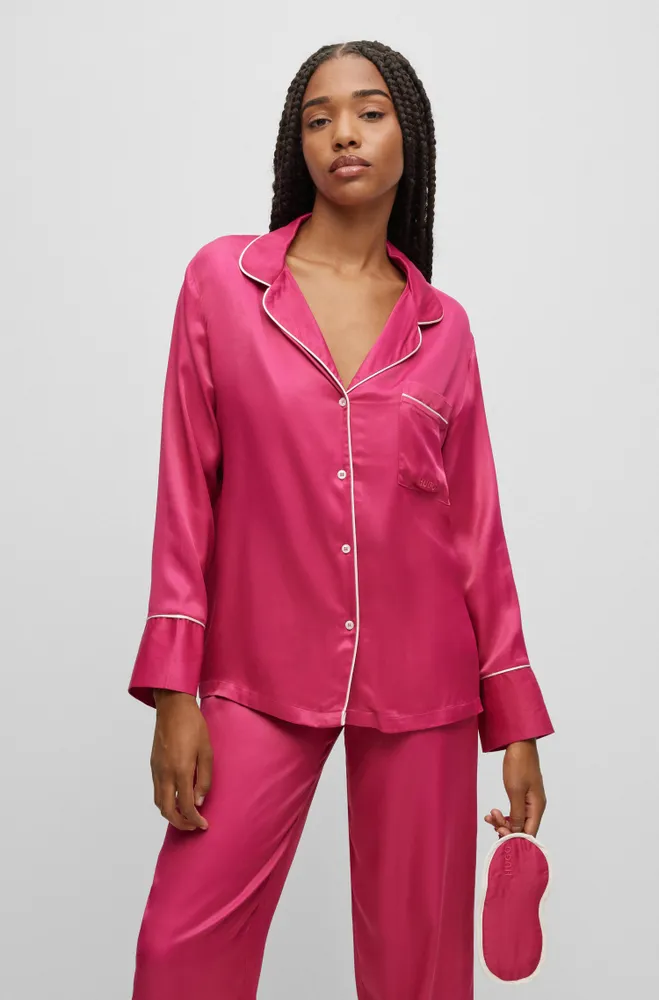 HUGO Relaxed-fit satin pajamas with contrast piping