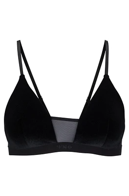 Velvet-detail triangle bra with logo waistband