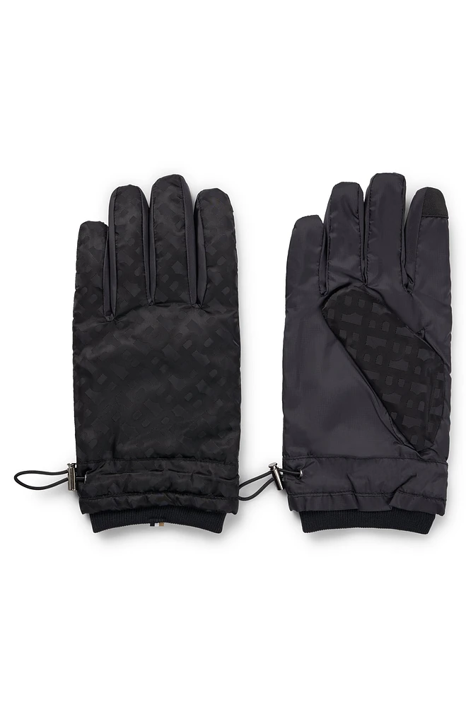 BOSS - Padded gloves with tonal monogram details and flannel lining Black