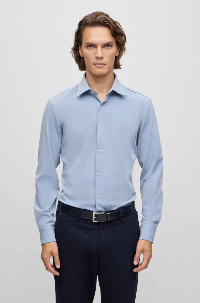 Slim-fit shirt structured performance-stretch fabric