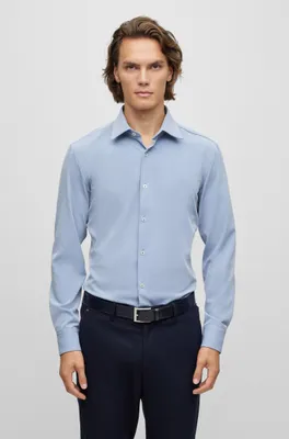 Slim-fit shirt structured performance-stretch fabric