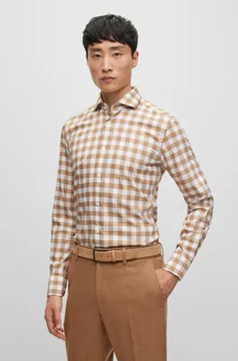 Slim-fit shirt checked performance-stretch material