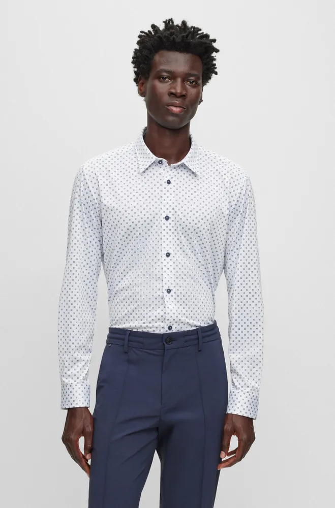 Slim-fit shirt printed performance-stretch fabric