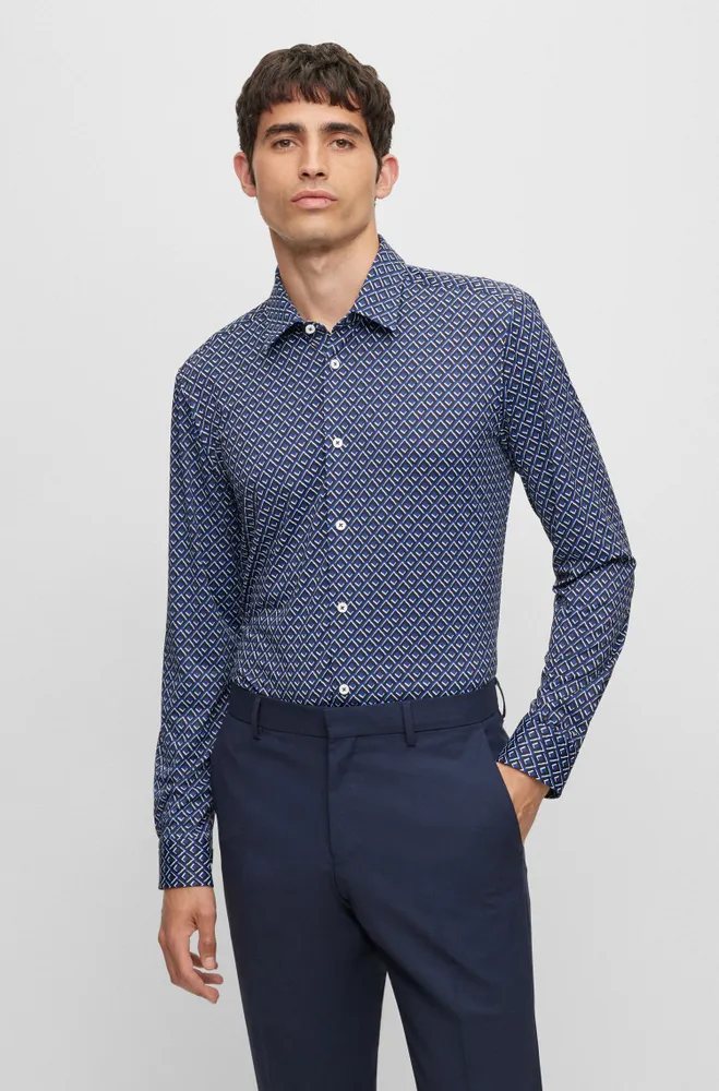 BOSS - Slim-fit shirt in printed performance-stretch jersey