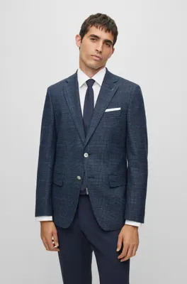 Slim-fit jacket a checked stretch-wool blend