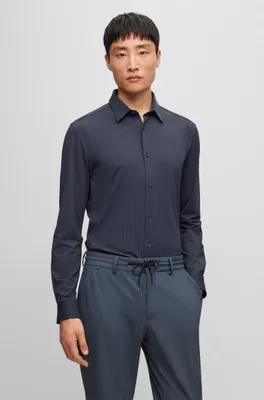 Slim-fit shirt printed performance-stretch fabric