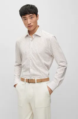 Slim-fit shirt printed cotton with Kent collar