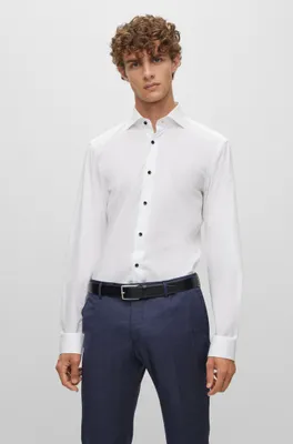 Slim-fit dress shirt easy-iron stretch cotton