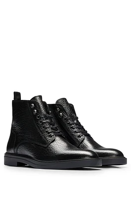 Lace-up half boots grained leather with zip