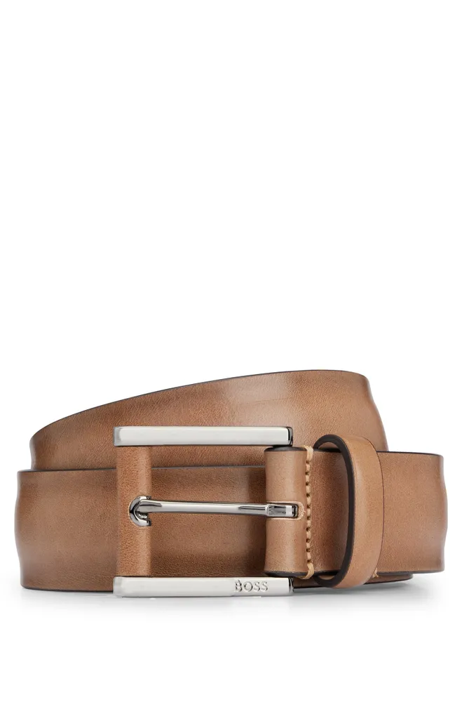 Italian-leather belt with logo-engraved buckle