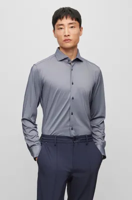 Slim-fit shirt structured performance-stretch fabric