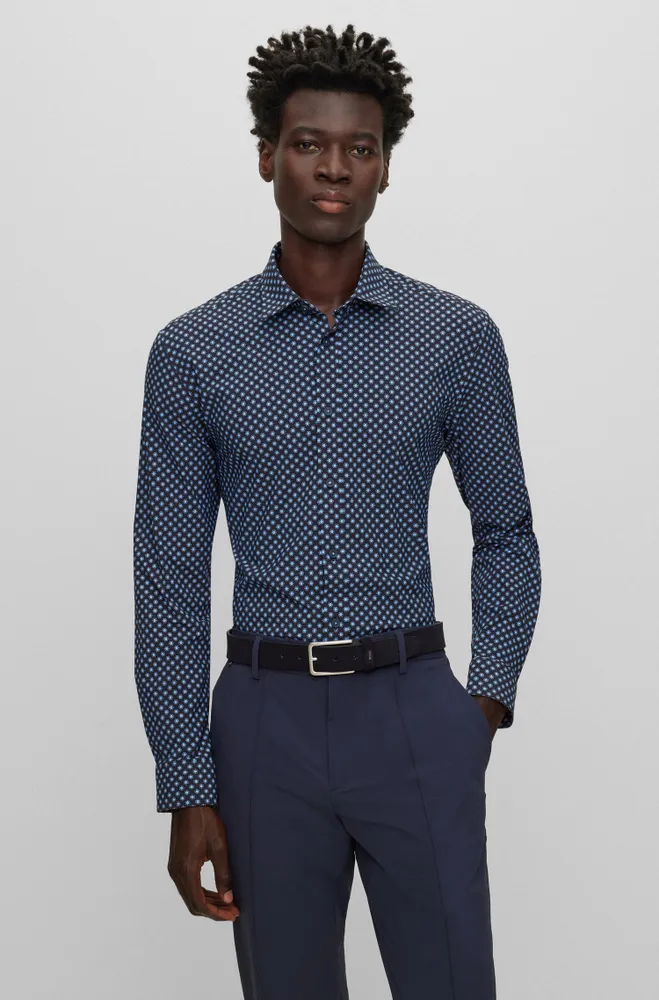 Regular-fit shirt printed performance-stretch fabric