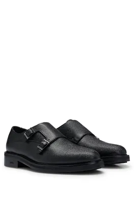 Grained-leather monk shoes with double strap