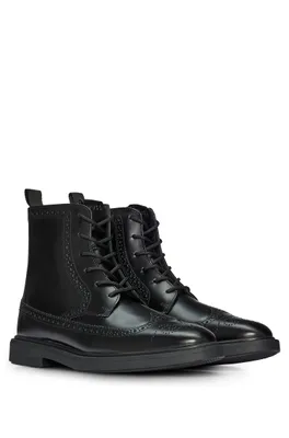 Half boots brush-off leather with brogue detailing