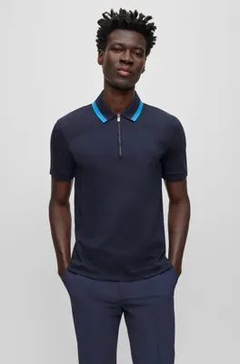 Slim-fit polo shirt cotton with zipper neck