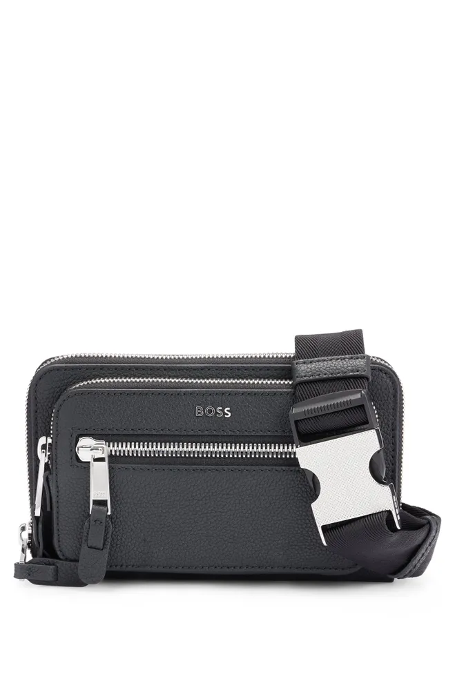 BOSS Crossbody bag with logo patch and polished silver hardware