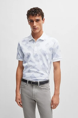 BOSS - Monogram-jacquard polo shirt mercerized stretch cotton White