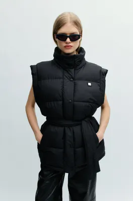 Water-repellent regular-fit padded gilet with belt