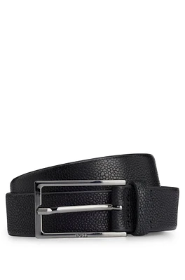 Textured-leather belt with logo-engraved buckle