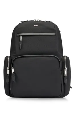 Structured-material backpack with logo and two-way zip