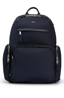 BOSS - Structured-material backpack with logo and two-way zip - Dark Blue