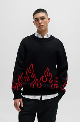 Relaxed-fit sweater with flame jacquard wool blend