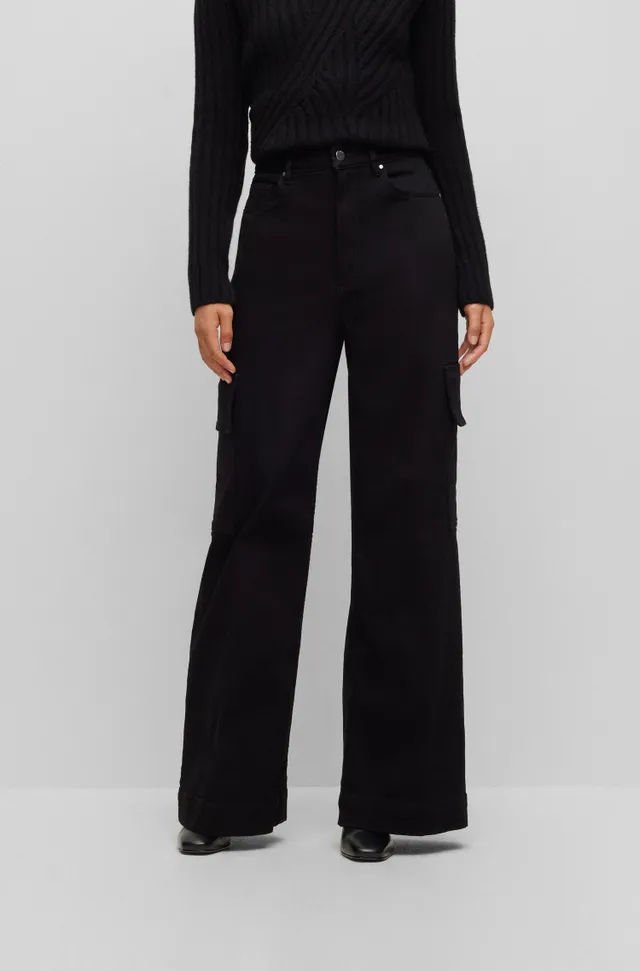 HUGO - Regular-fit high-waisted trousers with flared leg