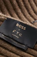 Rib-knit cashmere scarf with metal logo plaque