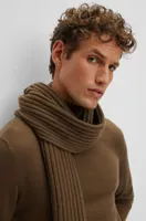 Rib-knit cashmere scarf with metal logo plaque