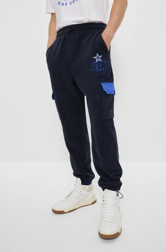 BOSS - BOSS x NFL oversize-fit tracksuit bottoms in denim-look cotton