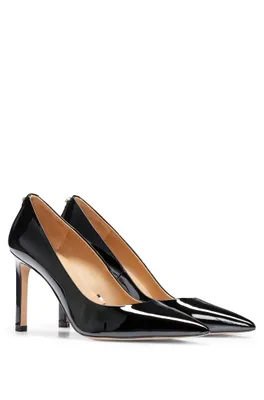 High-heeled pumps patent leather with pointed toe