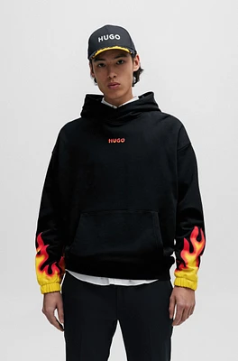 Cotton-terry hoodie with puffed flame logo