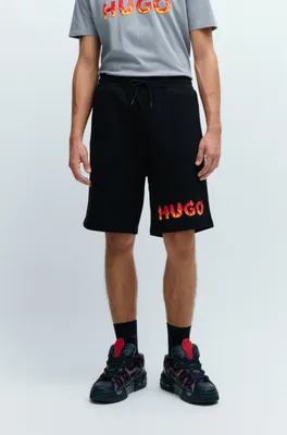 Cotton-terry shorts with puffed flame logo