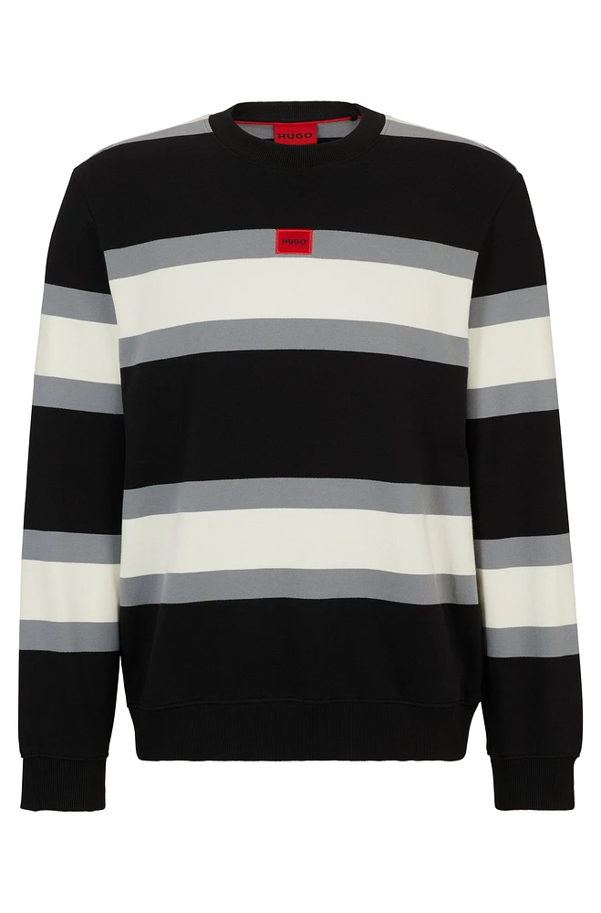 Cotton sweatshirt with block stripes and red logo label