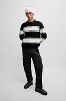 Cotton sweatshirt with block stripes and red logo label