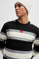 Cotton sweatshirt with block stripes and red logo label