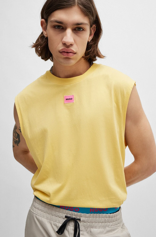 Sleeveless cotton-jersey T-shirt with logo label
