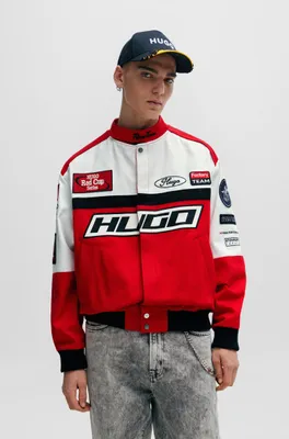 Color-blocked regular-fit jacket with racing-inspired badges