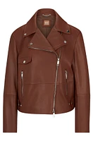 Leather jacket with signature lining and asymmetric zip