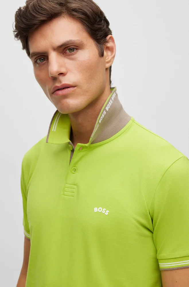 Stretch-cotton slim-fit polo shirt with branded undercollar