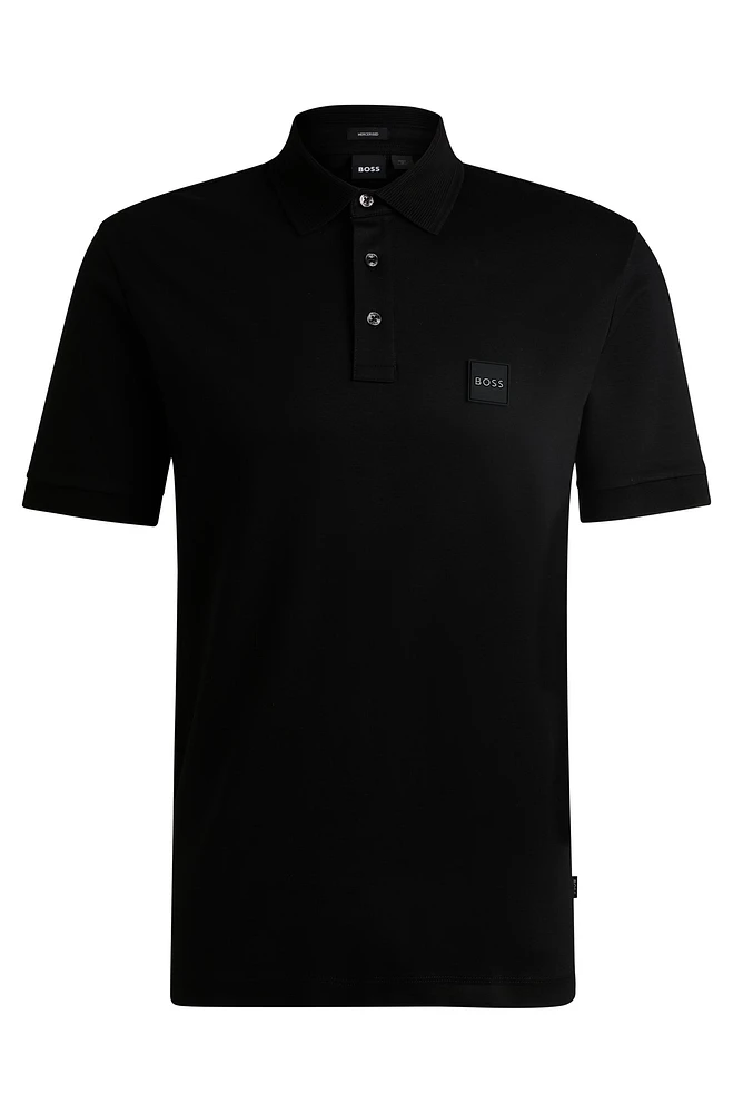 Mercerized-cotton polo shirt with logo badge