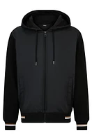 Mixed-material zip-up hoodie with signature-stripe trims