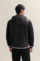 Mixed-material zip-up hoodie with signature-stripe trims