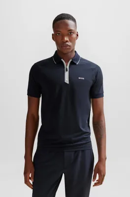 Stretch-cotton slim-fit polo shirt with zip placket